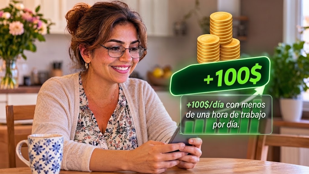 María usando su móvil desde casa